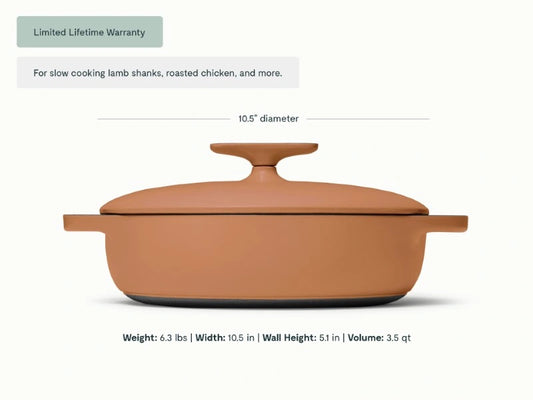 3.5 qt Enameled Cast Iron Braiser - 3.5qt Braiser for slow cooking lamb shanks, baked pasta, or roasted chicken. - US 1392