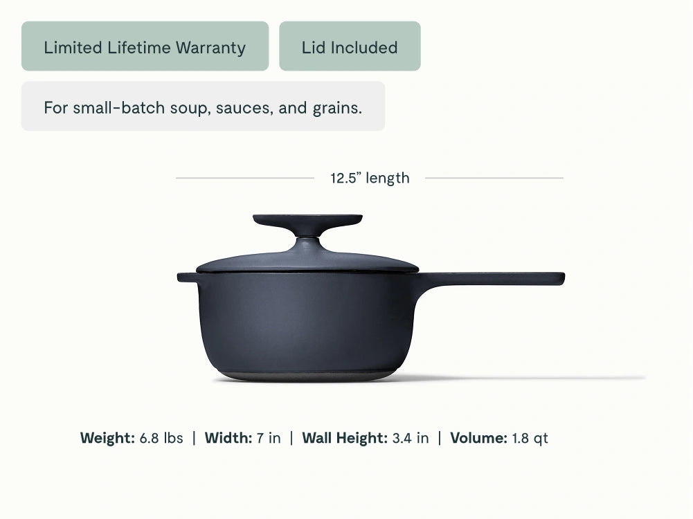 1.8 qt Enameled Cast Iron Mini Sauce Pan - Durable, Compact Pan With Excellent Heat Retention - US 9623