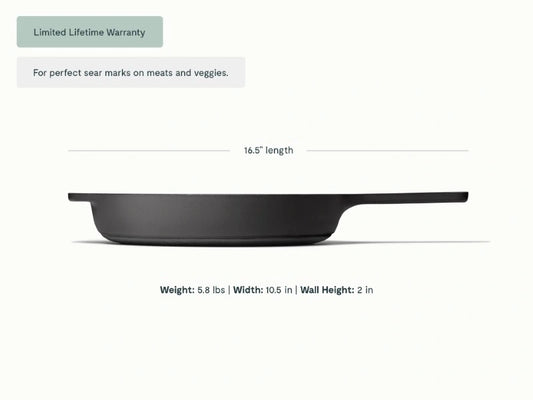10.5” Enameled Cast Iron Skillet - 10.5” Skillet perfect for searing meat, baking cornbread, and sautéing. - US 4137