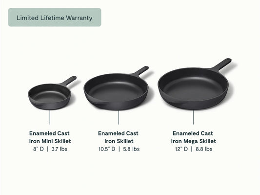 Enameled Cast Iron Skillet Trio - 3-Piece Set With Excellent Heat Retention - US 7327