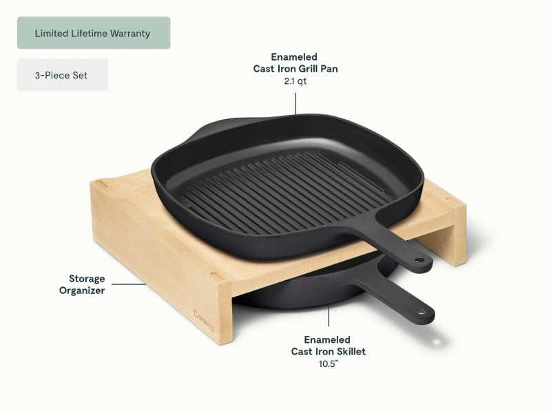 Cast Iron Skillet & Grill Pan Duo - Versatile duo for grilling, searing, and frying with even heat and easy cleanup. - US 3934