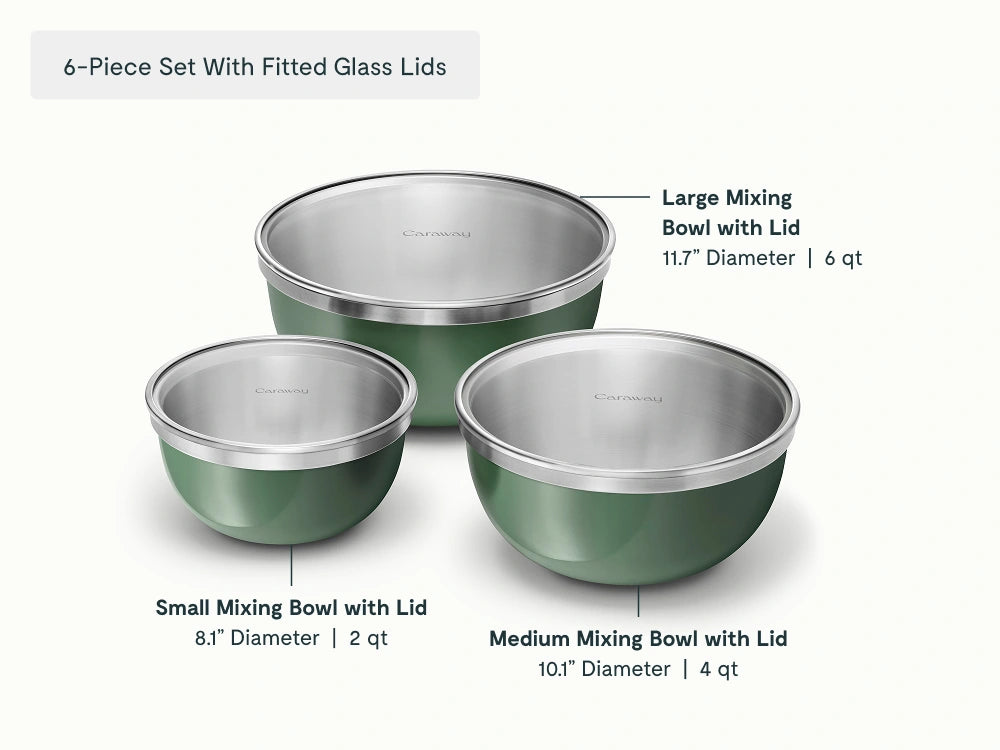 Mixing Bowl Set - 6-Piece Set With Durable Glass Lids - US 4825