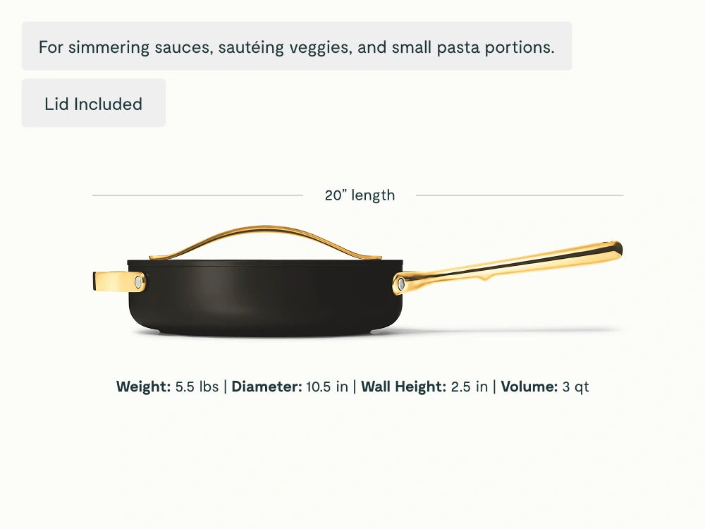 Small Sauté Pan - 3 qt Non-Stick Ceramic Pan With Lid - US 2708