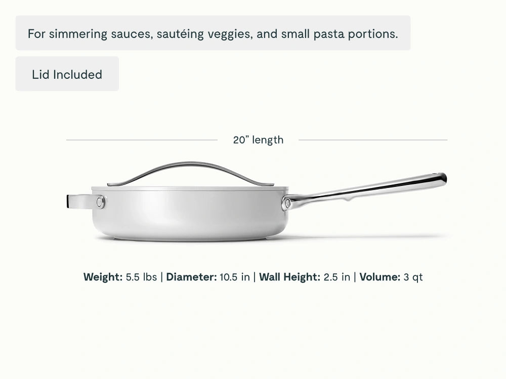 Small Sauté Pan - 3 qt Non-Stick Ceramic Pan With Lid - US 6986