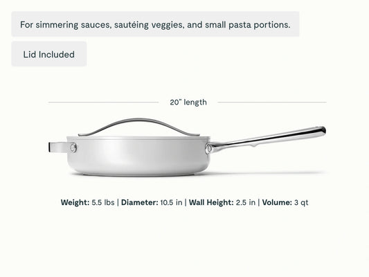 Small Sauté Pan - 3 qt Non-Stick Ceramic Pan With Lid - US 6986