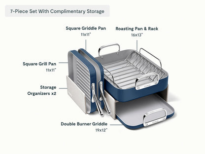 Squareware Set - 7-Piece Set of Ceramic-Coated Pans With Complimentary Storage - US 4727