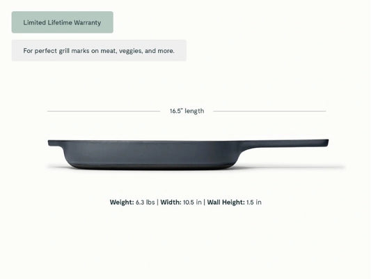 10.5” Enameled Cast Iron Grill Pan - 10.5” Grill Pan with high ridges for perfect sear marks on meats and veggies. - US 4686