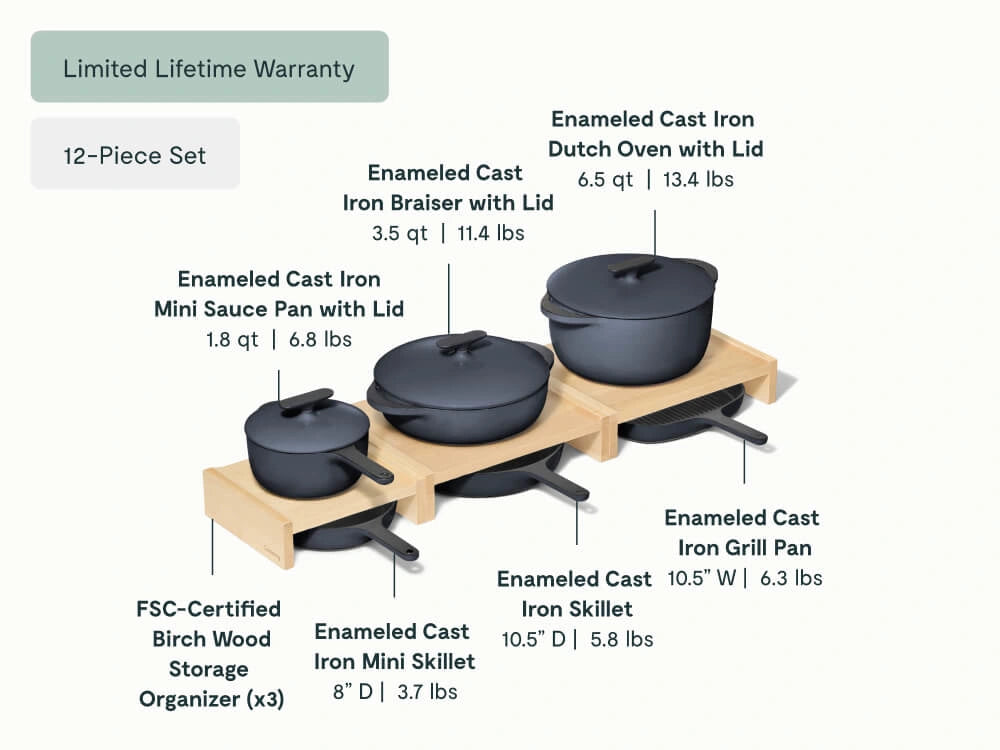 Enameled Cast Iron &amp; Minis Set - 12-Piece Set With Complimentary Storage - US 1936