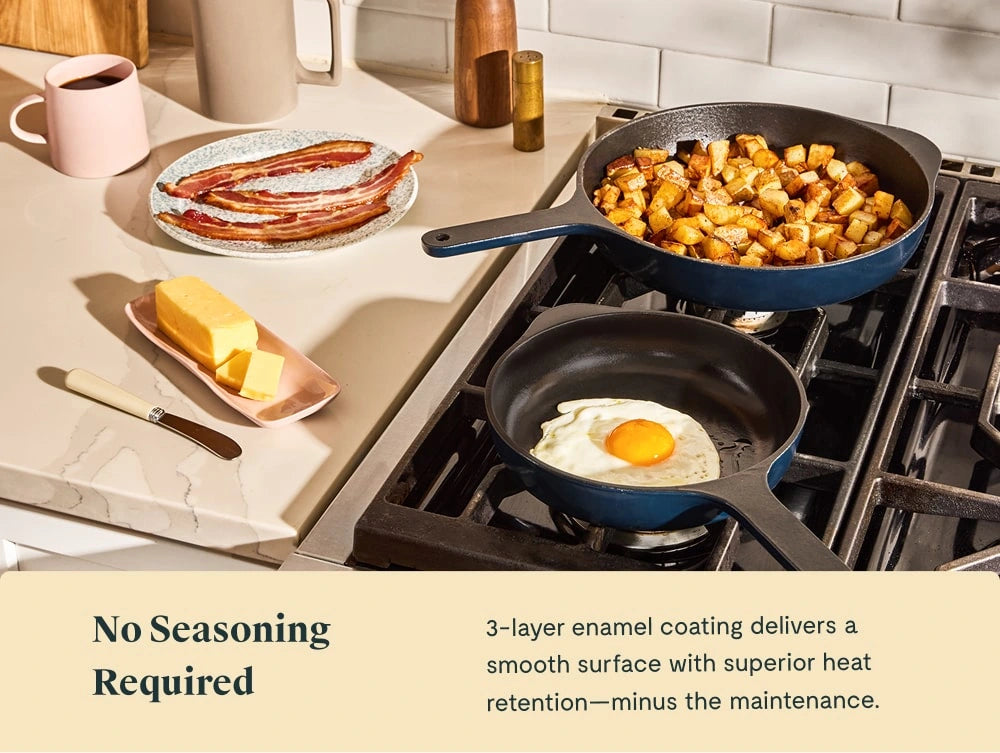 Enameled Cast Iron Skillet Trio - 3-Piece Set With Excellent Heat Retention - US 5550