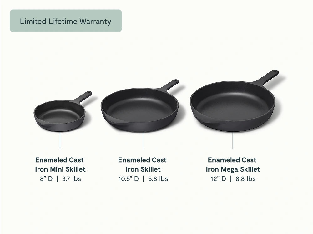Enameled Cast Iron Skillet Trio - 3-Piece Set With Excellent Heat Retention - US 7327
