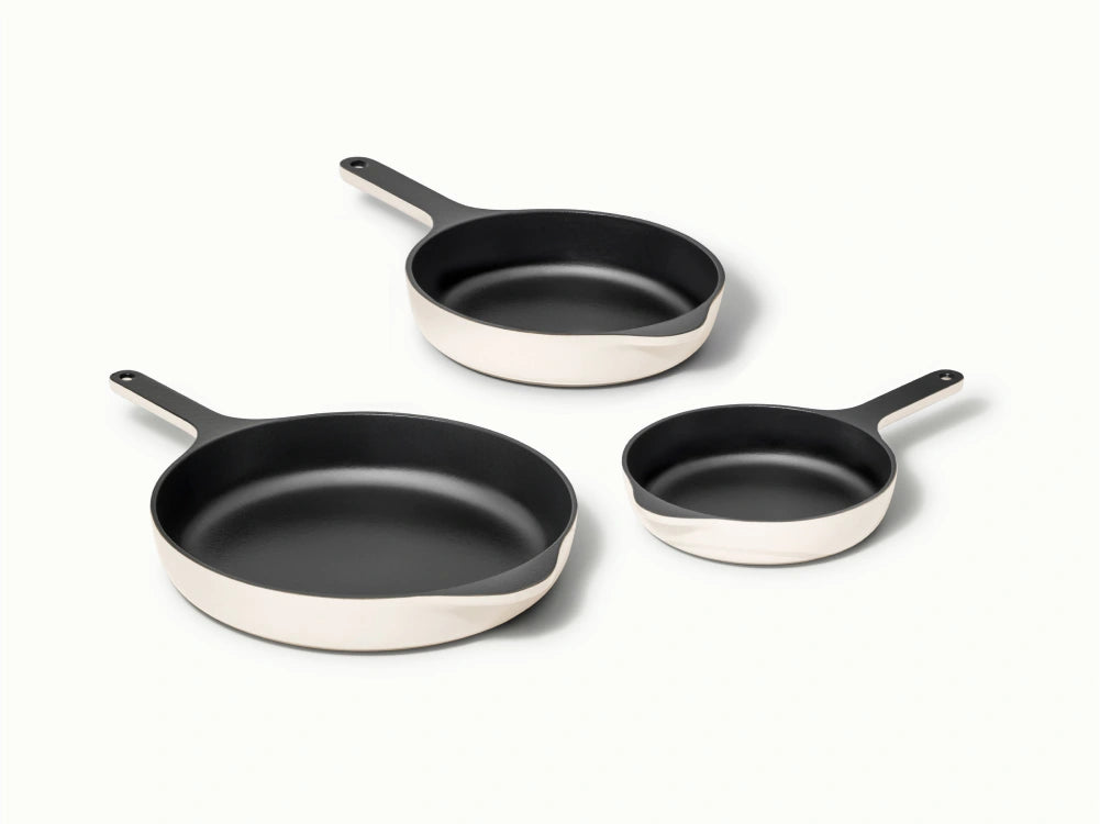 Enameled Cast Iron Skillet Trio - 3-Piece Set With Excellent Heat Retention - US 3372