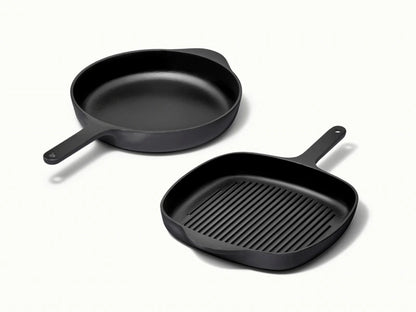 Cast Iron Skillet &amp; Grill Pan Duo - Versatile duo for grilling, searing, and frying with even heat and easy cleanup. - US 3934