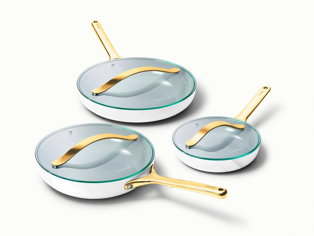 Fry Pan Trio with Glass Lids - 6-Piece Set of Ceramic-Coated Pans With Glass Lids - US 0477