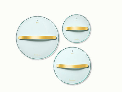 Glass Lid Set of 3 - Premium Gold Hardware Glass Lid add-on to our best-selling 12-piece Cookware Set. - US 6705