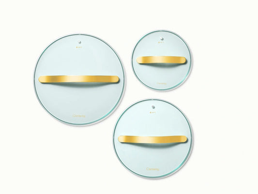 Glass Lid Set of 3 - Premium Gold Hardware Glass Lid add-on to our best-selling 12-piece Cookware Set. - US 6705