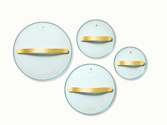Glass Lid Set of 4 - Premium Gold Hardware Glass Lid Set to pair with the 16-piece Cookware &amp; Minis Duo set. - US 0073