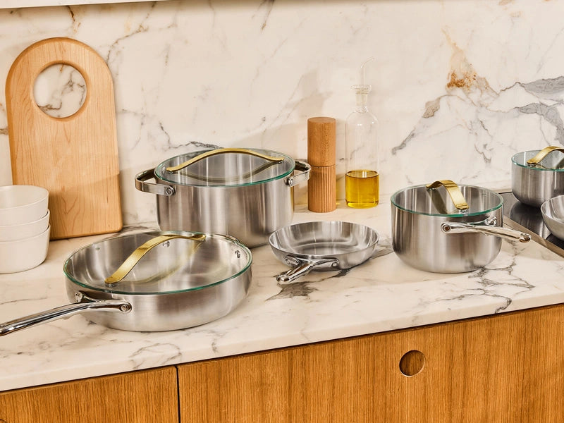 Glass Lid Set of 4 - Premium Gold Hardware Glass Lid Set to pair with the 16-piece Cookware &amp; Minis Duo set. - US 0073