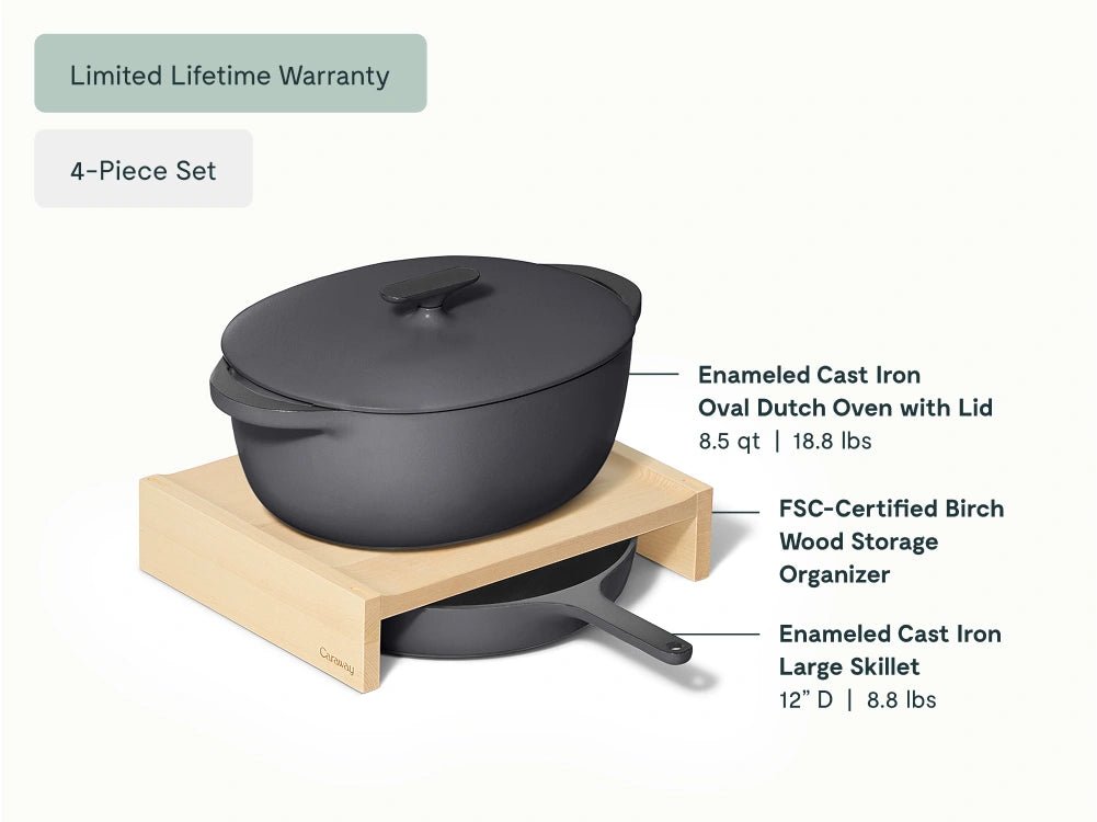 Large Enameled Cast Iron Duo - 4-Piece Set With Complimentary Storage - US 7062