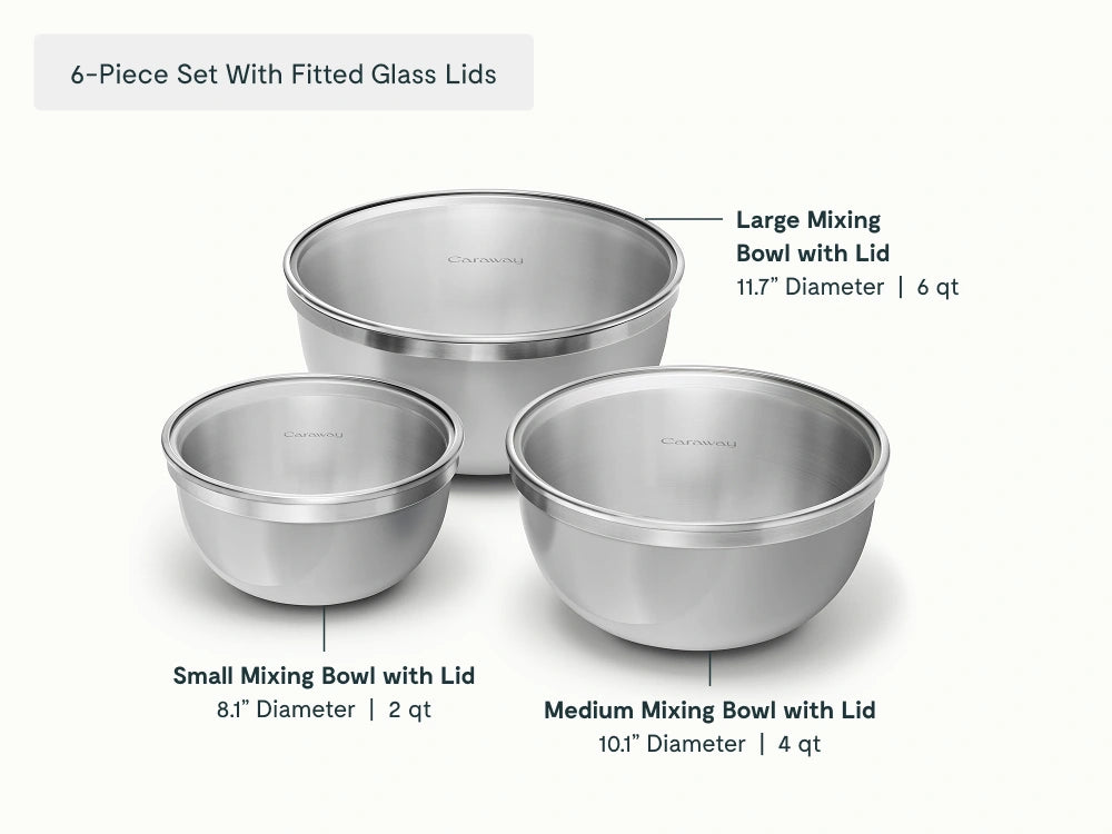 Mixing Bowl Set - 6-Piece Set With Durable Glass Lids - US 4891