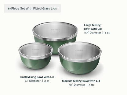 Mixing Bowl Set - 6-Piece Set With Durable Glass Lids - US 4825