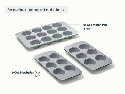 Muffin Pan Trio - 12-Cup &amp; 6-Cup Non-Stick Ceramic Muffin Pans - US 8602