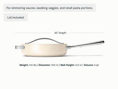 Small Sauté Pan - 3 qt Non-Stick Ceramic Pan With Lid - US 2703